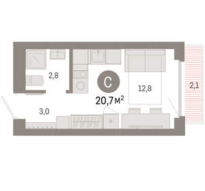 Студия квартира, вторичка, 21м2, 6/12 этаж