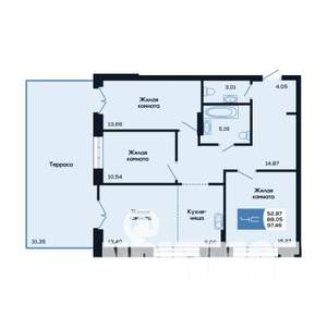 4-к квартира, вторичка, 97м2, 2/25 этаж