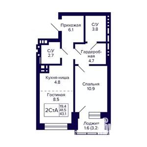 2-к квартира, вторичка, 43м2, 10/20 этаж
