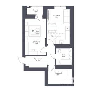 2-к квартира, вторичка, 55м2, 15/24 этаж