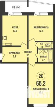2-к квартира, вторичка, 65м2, 12/13 этаж
