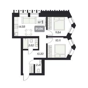 2-к квартира, вторичка, 51м2, 5/13 этаж