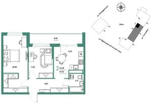 2-к квартира, вторичка, 65м2, 6/9 этаж