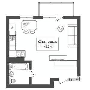 Студия квартира, вторичка, 40м2, 2/12 этаж