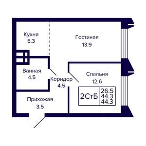 2-к квартира, вторичка, 44м2, 7/8 этаж