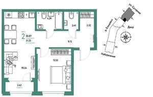 2-к квартира, вторичка, 54м2, 21/28 этаж