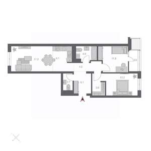 3-к квартира, строящийся дом, 75м2, 3/24 этаж