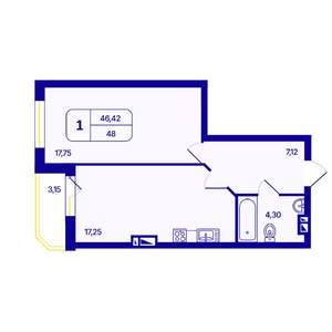 1-к квартира, вторичка, 48м2, 20/26 этаж