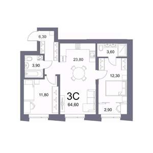 3-к квартира, вторичка, 65м2, 11/25 этаж