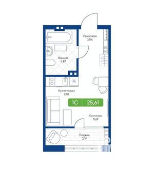 1-к квартира, вторичка, 26м2, 16/22 этаж