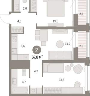 2-к квартира, вторичка, 67м2, 23/30 этаж