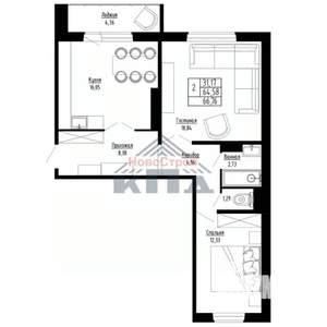 2-к квартира, вторичка, 67м2, 6/15 этаж