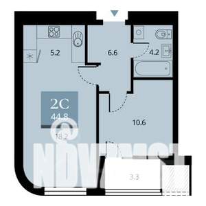 2-к квартира, строящийся дом, 45м2, 4/23 этаж