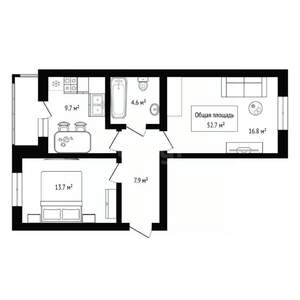 2-к квартира, вторичка, 53м2, 1/5 этаж