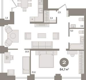 2-к квартира, вторичка, 85м2, 10/30 этаж