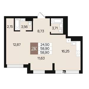 2-к квартира, вторичка, 59м2, 3/10 этаж