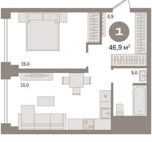1-к квартира, вторичка, 47м2, 4/30 этаж