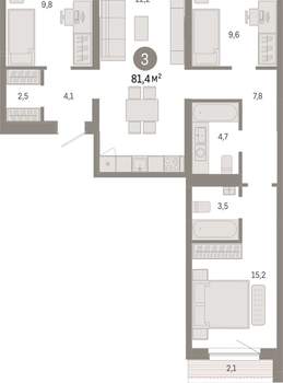 3-к квартира, вторичка, 81м2, 6/15 этаж