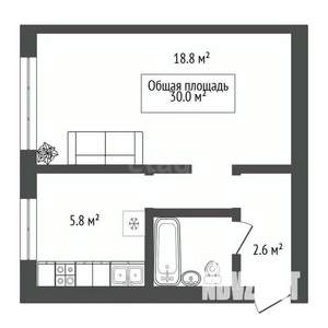 1-к квартира, вторичка, 30м2, 4/4 этаж