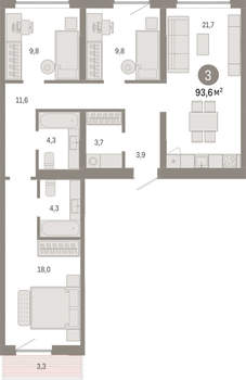 3-к квартира, вторичка, 94м2, 3/15 этаж