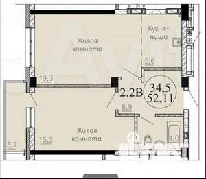 2-к квартира, вторичка, 52м2, 18/20 этаж