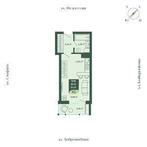 1-к квартира, строящийся дом, 30м2, 15/18 этаж