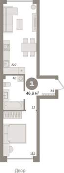 1-к квартира, вторичка, 47м2, 2/18 этаж