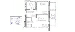 1-к квартира, строящийся дом, 41м2, 8/24 этаж