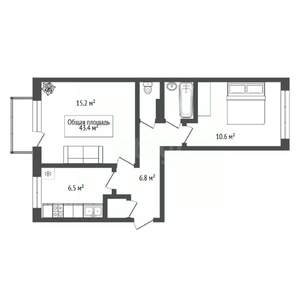 2-к квартира, вторичка, 43м2, 4/5 этаж