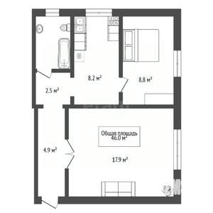 2-к квартира, вторичка, 46м2, 1/2 этаж
