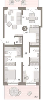 2-к квартира, сданный дом, 117м2, 2/11 этаж