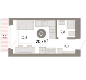 Студия квартира, вторичка, 21м2, 7/12 этаж