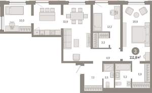 3-к квартира, вторичка, 112м2, 9/17 этаж