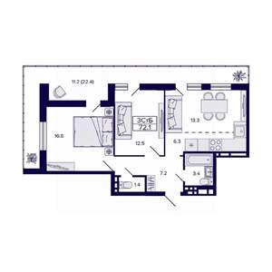 3-к квартира, вторичка, 61м2, 5/15 этаж