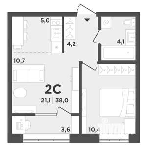 2-к квартира, вторичка, 34м2, 7/9 этаж