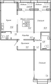3-к квартира, вторичка, 90м2, 8/15 этаж