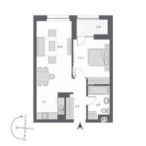2-к квартира, вторичка, 46м2, 16/24 этаж