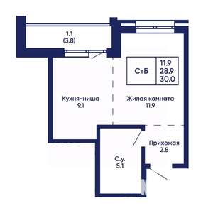 Студия квартира, вторичка, 30м2, 4/14 этаж