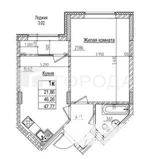 1-к квартира, вторичка, 46м2, 7/16 этаж