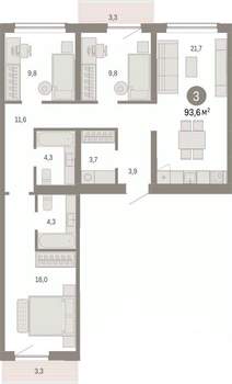 3-к квартира, вторичка, 94м2, 3/9 этаж