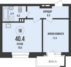 1-к квартира, вторичка, 40м2, 2/13 этаж