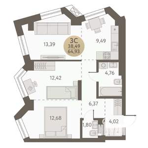 3-к квартира, вторичка, 65м2, 25/31 этаж