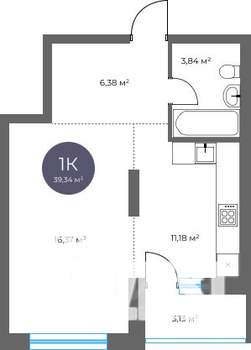 1-к квартира, вторичка, 39м2, 3/18 этаж