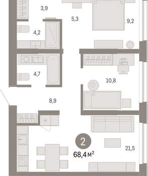 2-к квартира, вторичка, 68м2, 1/15 этаж