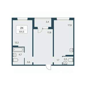 2-к квартира, вторичка, 65м2, 17/17 этаж