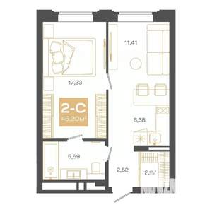 2-к квартира, строящийся дом, 46м2, 3/24 этаж