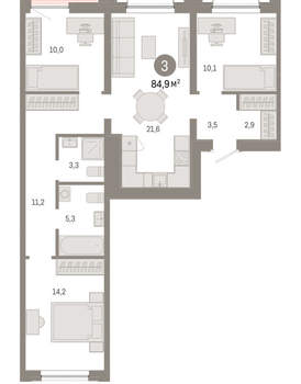 3-к квартира, вторичка, 85м2, 3/17 этаж