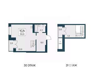 Студия квартира, вторичка, 59м2, 30/30 этаж