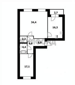 3-к квартира, сданный дом, 86м2, 2/12 этаж