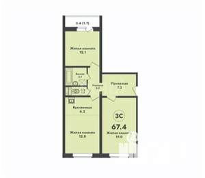 2-к квартира, сданный дом, 67м2, 12/17 этаж